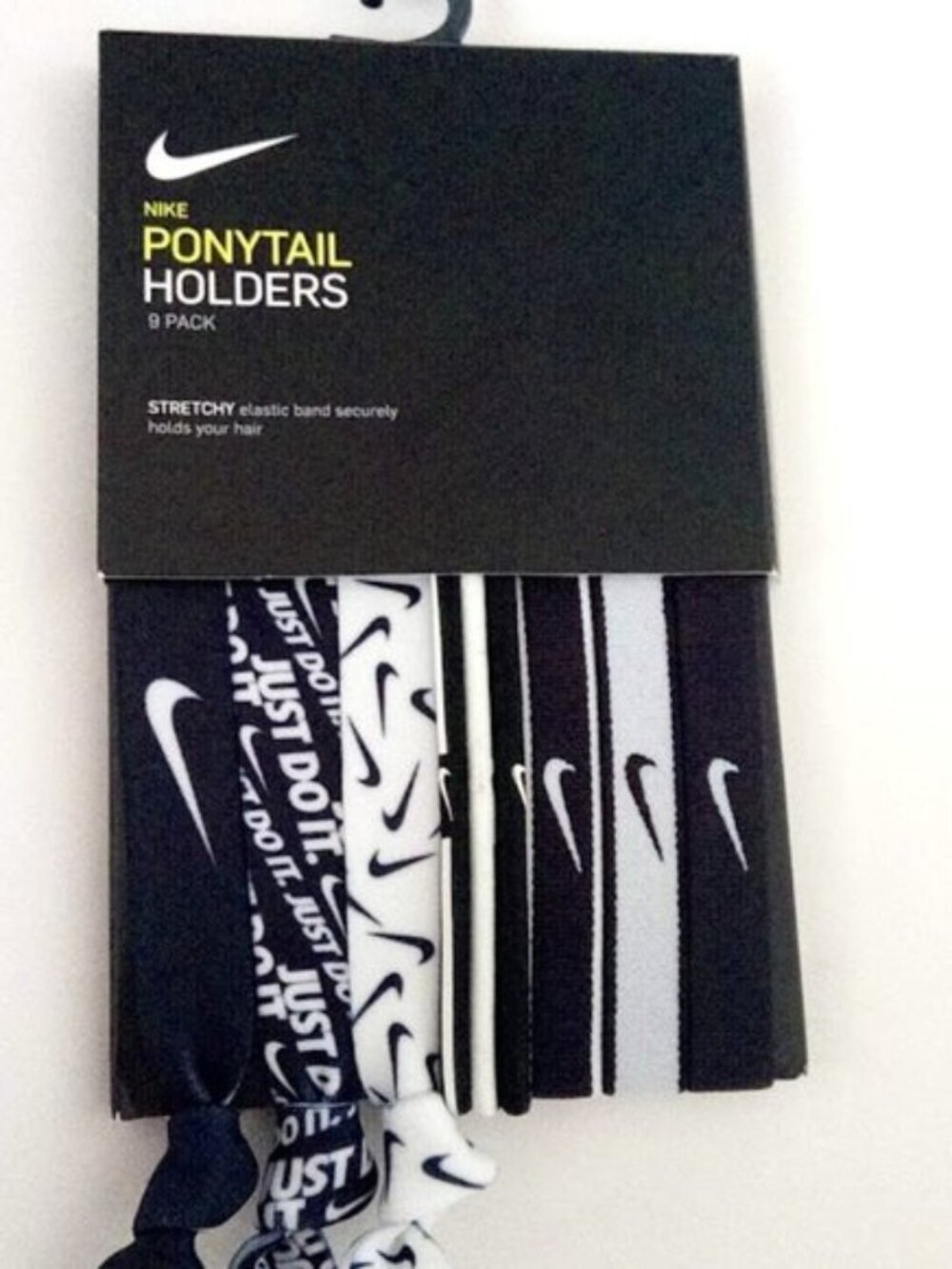 Nike Ponytail Holders Black And White Mixed 9 Pieces Hairbands New With Tag